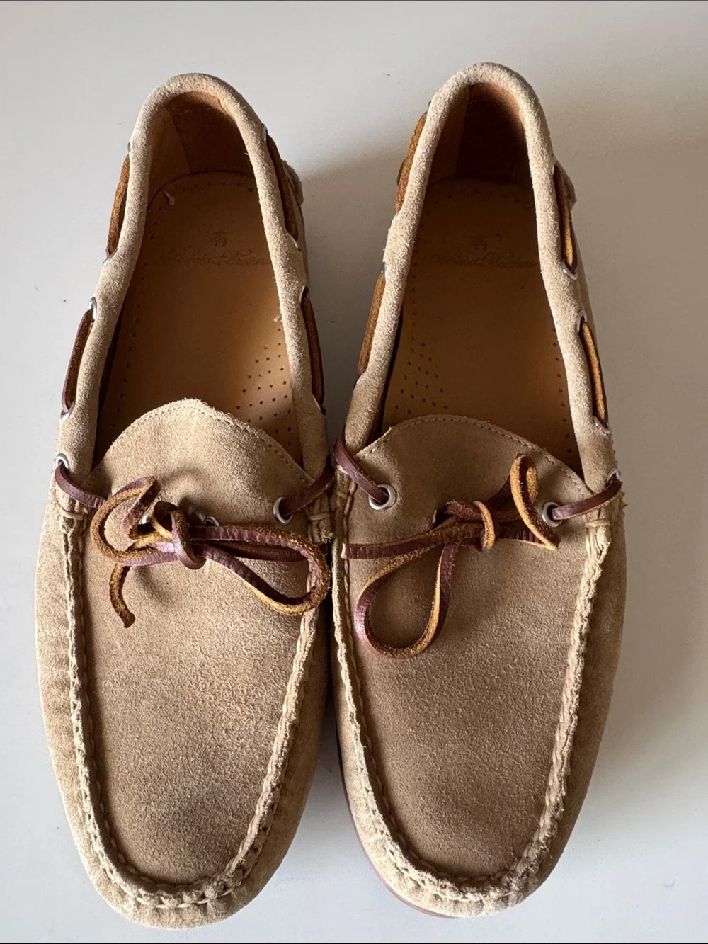 Brooks Brothers Men’s Khaki Suede Camp Boat Shoes Moccasins